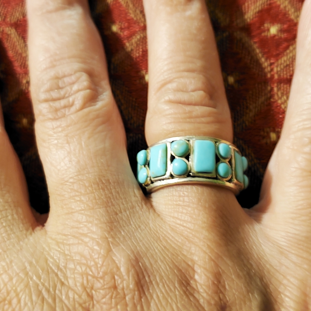 Solid Sterling Silver And Turquoise Ring Sz 5.25